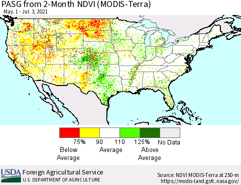 United States PASG from 2-Month NDVI (Terra-MODIS) Thematic Map For 7/1/2021 - 7/10/2021