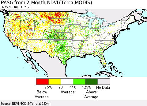 United States PASG from 2-Month NDVI (Terra-MODIS) Thematic Map For 7/4/2021 - 7/11/2021