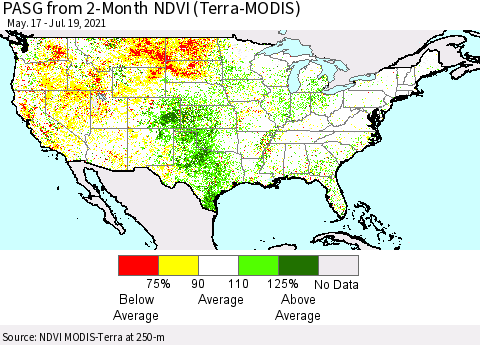 United States PASG from 2-Month NDVI (Terra-MODIS) Thematic Map For 7/12/2021 - 7/19/2021