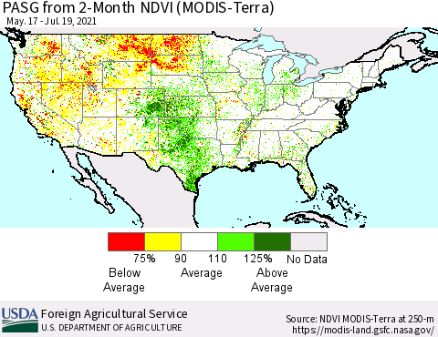 United States PASG from 2-Month NDVI (Terra-MODIS) Thematic Map For 7/11/2021 - 7/20/2021