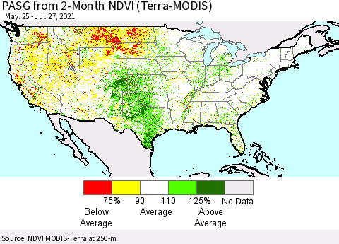 United States PASG from 2-Month NDVI (Terra-MODIS) Thematic Map For 7/20/2021 - 7/27/2021
