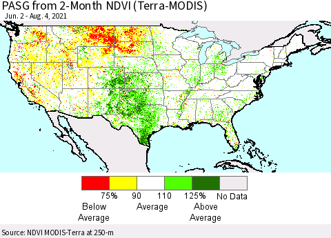 United States PASG from 2-Month NDVI (Terra-MODIS) Thematic Map For 7/28/2021 - 8/4/2021