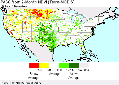 United States PASG from 2-Month NDVI (Terra-MODIS) Thematic Map For 8/5/2021 - 8/12/2021