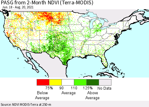 United States PASG from 2-Month NDVI (Terra-MODIS) Thematic Map For 8/11/2021 - 8/20/2021