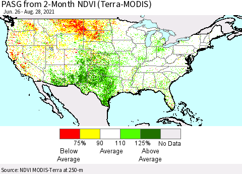 United States PASG from 2-Month NDVI (Terra-MODIS) Thematic Map For 8/21/2021 - 8/28/2021