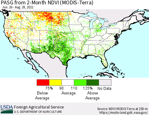United States PASG from 2-Month NDVI (Terra-MODIS) Thematic Map For 8/21/2021 - 8/31/2021