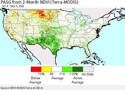 United States PASG from 2-Month NDVI (Terra-MODIS) Thematic Map For 8/29/2021 - 9/5/2021