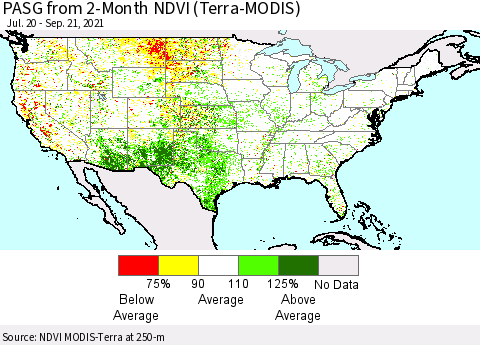 United States PASG from 2-Month NDVI (Terra-MODIS) Thematic Map For 9/14/2021 - 9/21/2021