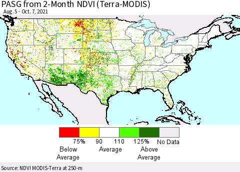 United States PASG from 2-Month NDVI (Terra-MODIS) Thematic Map For 9/30/2021 - 10/7/2021