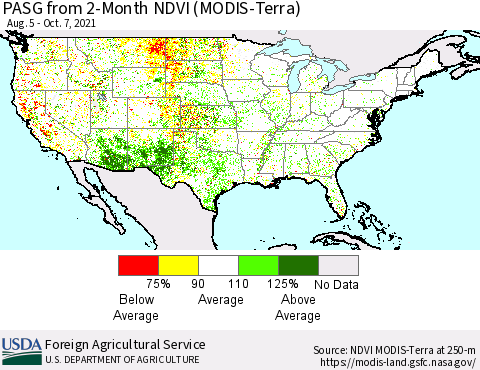 United States PASG from 2-Month NDVI (Terra-MODIS) Thematic Map For 10/1/2021 - 10/10/2021