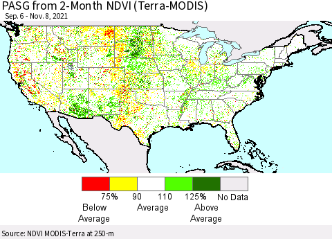 United States PASG from 2-Month NDVI (Terra-MODIS) Thematic Map For 11/1/2021 - 11/8/2021