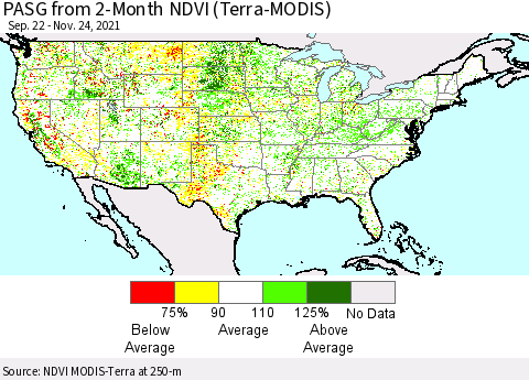 United States PASG from 2-Month NDVI (Terra-MODIS) Thematic Map For 11/17/2021 - 11/24/2021