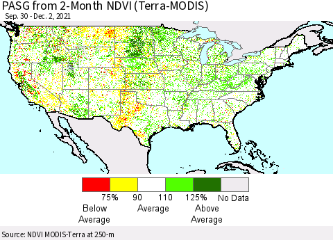 United States PASG from 2-Month NDVI (Terra-MODIS) Thematic Map For 11/25/2021 - 12/2/2021