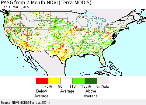 United States PASG from 2-Month NDVI (Terra-MODIS) Thematic Map For 2/26/2022 - 3/5/2022