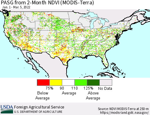 United States PASG from 2-Month NDVI (Terra-MODIS) Thematic Map For 3/1/2022 - 3/10/2022