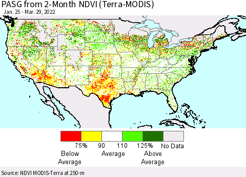 United States PASG from 2-Month NDVI (Terra-MODIS) Thematic Map For 3/22/2022 - 3/29/2022