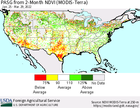 United States PASG from 2-Month NDVI (Terra-MODIS) Thematic Map For 3/21/2022 - 3/31/2022