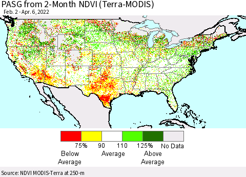United States PASG from 2-Month NDVI (Terra-MODIS) Thematic Map For 3/30/2022 - 4/6/2022