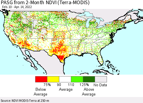 United States PASG from 2-Month NDVI (Terra-MODIS) Thematic Map For 4/7/2022 - 4/14/2022