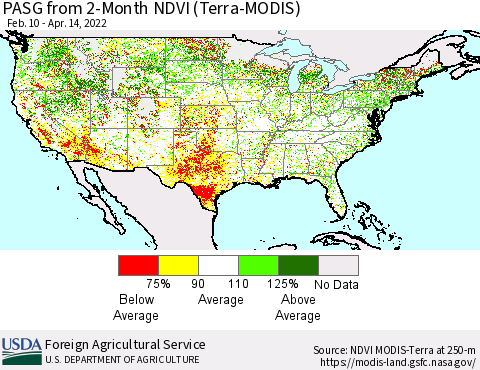 United States PASG from 2-Month NDVI (Terra-MODIS) Thematic Map For 4/11/2022 - 4/20/2022