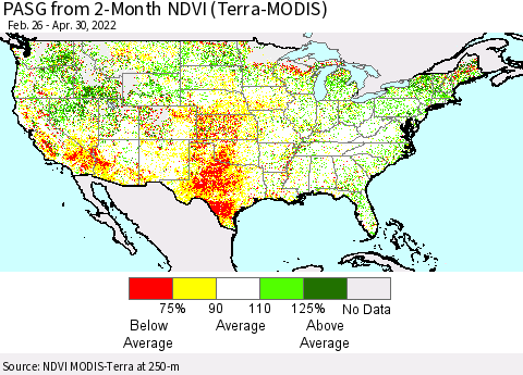 United States PASG from 2-Month NDVI (Terra-MODIS) Thematic Map For 4/21/2022 - 4/30/2022