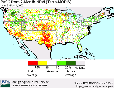 United States PASG from 2-Month NDVI (Terra-MODIS) Thematic Map For 5/1/2022 - 5/10/2022