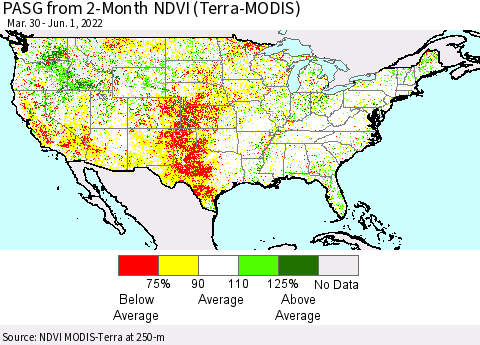 United States PASG from 2-Month NDVI (Terra-MODIS) Thematic Map For 5/25/2022 - 6/1/2022