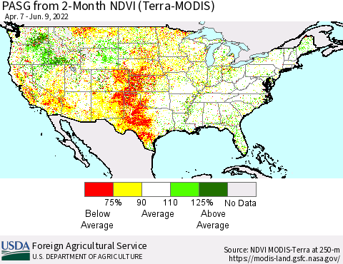 United States PASG from 2-Month NDVI (Terra-MODIS) Thematic Map For 6/1/2022 - 6/10/2022