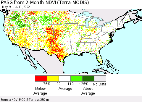 United States PASG from 2-Month NDVI (Terra-MODIS) Thematic Map For 7/4/2022 - 7/11/2022