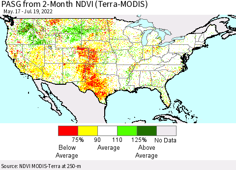 United States PASG from 2-Month NDVI (Terra-MODIS) Thematic Map For 7/12/2022 - 7/19/2022