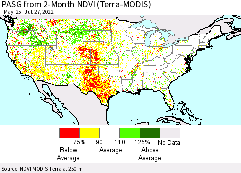 United States PASG from 2-Month NDVI (Terra-MODIS) Thematic Map For 7/20/2022 - 7/27/2022