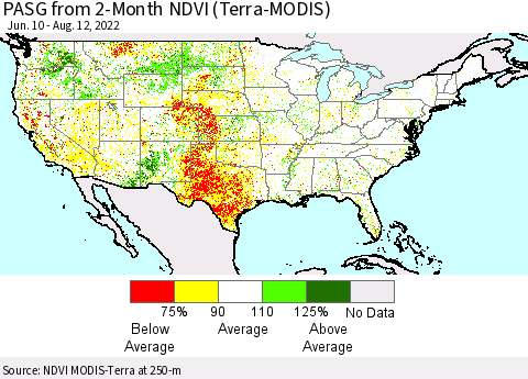 United States PASG from 2-Month NDVI (Terra-MODIS) Thematic Map For 8/5/2022 - 8/12/2022