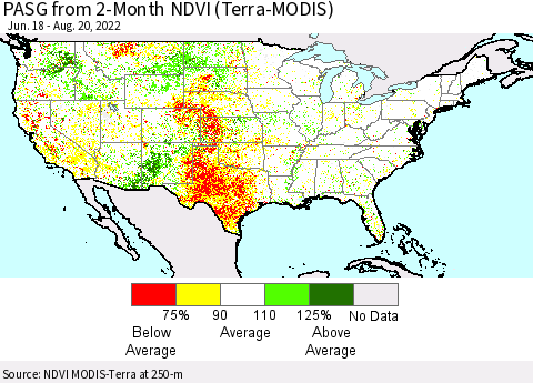 United States PASG from 2-Month NDVI (Terra-MODIS) Thematic Map For 8/11/2022 - 8/20/2022