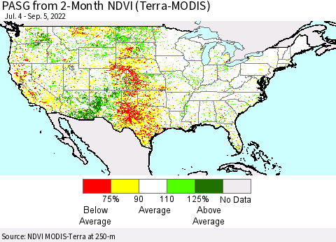 United States PASG from 2-Month NDVI (Terra-MODIS) Thematic Map For 8/29/2022 - 9/5/2022