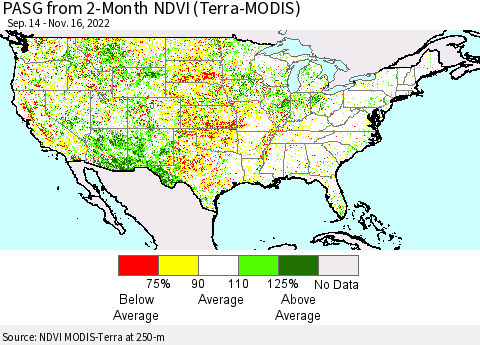United States PASG from 2-Month NDVI (Terra-MODIS) Thematic Map For 11/9/2022 - 11/16/2022