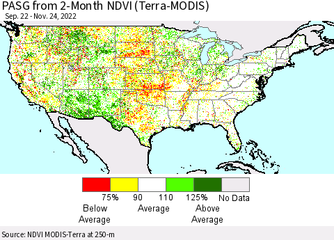 United States PASG from 2-Month NDVI (Terra-MODIS) Thematic Map For 11/17/2022 - 11/24/2022