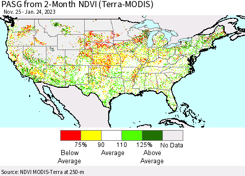 United States PASG from 2-Month NDVI (Terra-MODIS) Thematic Map For 1/17/2023 - 1/24/2023