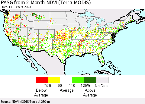 United States PASG from 2-Month NDVI (Terra-MODIS) Thematic Map For 2/2/2023 - 2/9/2023