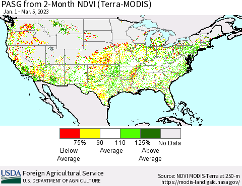 United States PASG from 2-Month NDVI (Terra-MODIS) Thematic Map For 3/1/2023 - 3/10/2023