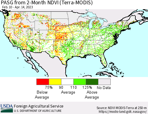 United States PASG from 2-Month NDVI (Terra-MODIS) Thematic Map For 4/11/2023 - 4/20/2023