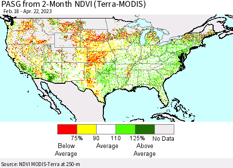United States PASG from 2-Month NDVI (Terra-MODIS) Thematic Map For 4/15/2023 - 4/22/2023