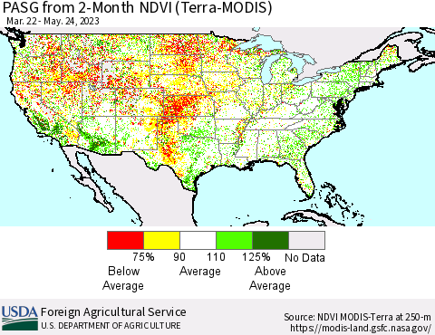 United States PASG from 2-Month NDVI (Terra-MODIS) Thematic Map For 5/21/2023 - 5/31/2023