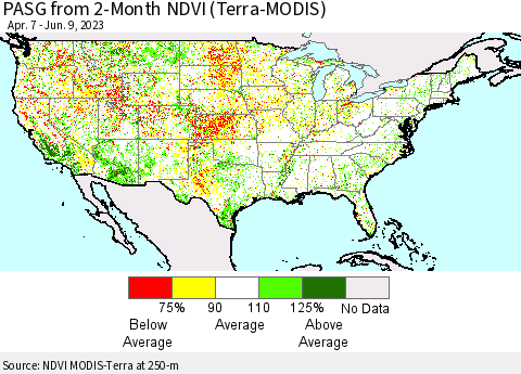 United States PASG from 2-Month NDVI (Terra-MODIS) Thematic Map For 6/2/2023 - 6/9/2023