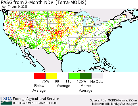 United States PASG from 2-Month NDVI (Terra-MODIS) Thematic Map For 6/1/2023 - 6/10/2023