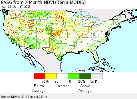 United States PASG from 2-Month NDVI (Terra-MODIS) Thematic Map For 6/10/2023 - 6/17/2023