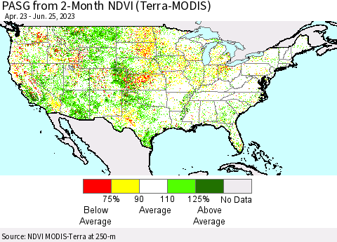 United States PASG from 2-Month NDVI (Terra-MODIS) Thematic Map For 6/18/2023 - 6/25/2023