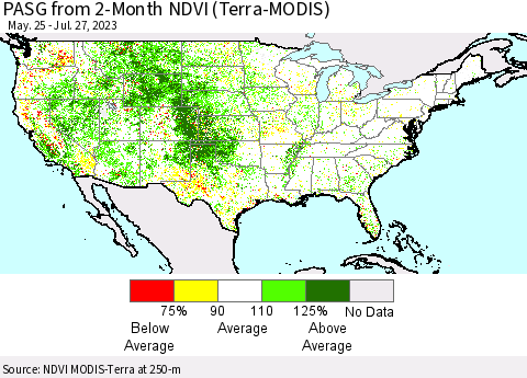 United States PASG from 2-Month NDVI (Terra-MODIS) Thematic Map For 7/20/2023 - 7/27/2023