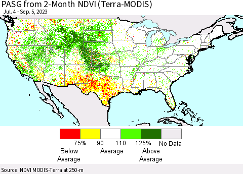 United States PASG from 2-Month NDVI (Terra-MODIS) Thematic Map For 8/29/2023 - 9/5/2023
