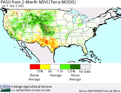 United States PASG from 2-Month NDVI (Terra-MODIS) Thematic Map For 9/1/2023 - 9/10/2023
