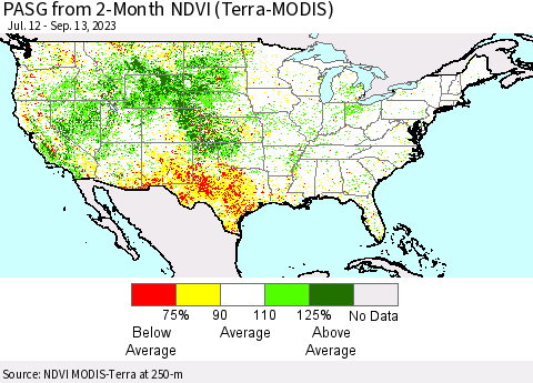 United States PASG from 2-Month NDVI (Terra-MODIS) Thematic Map For 9/6/2023 - 9/13/2023
